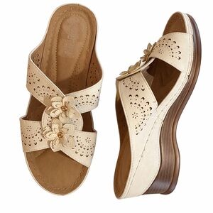 Temofon Sandals cream ivory size 8 floral appliqués
